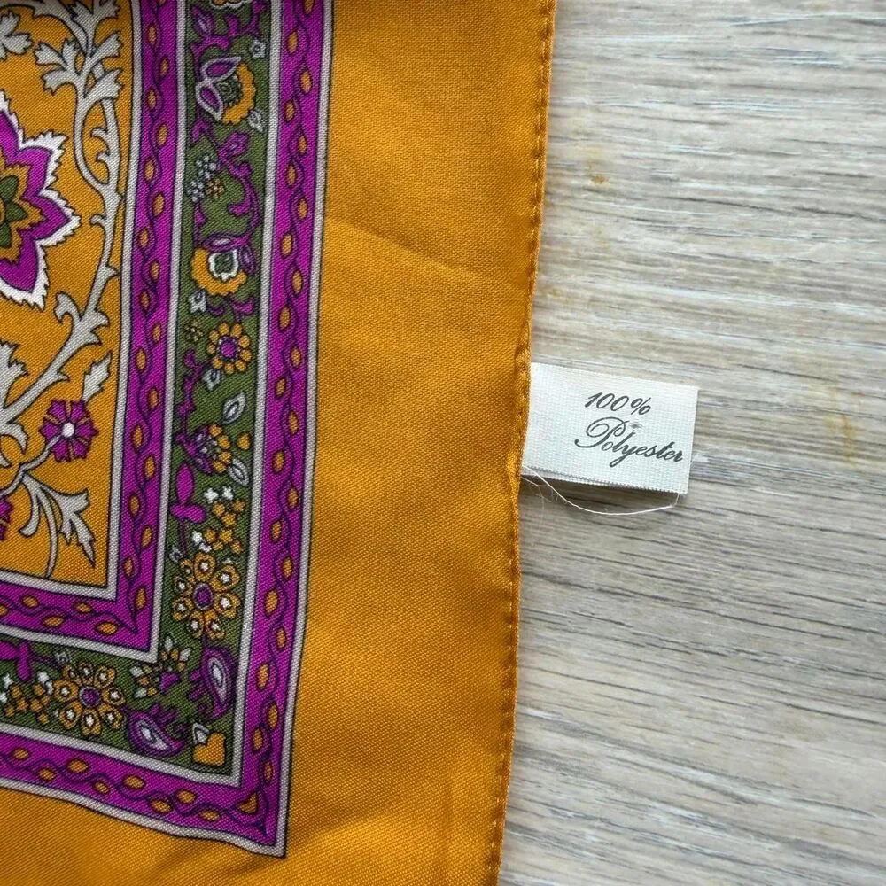 Vintage Italian Silky Scarf Orange & Purple Geometric Print 70's Old Money Twee
